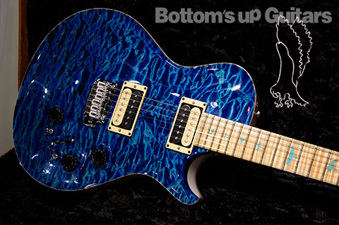 Private Stock #1395 Singlecut PIEZO Trem - Aquamarine - Ocean Turquoise Quilt with White Blonde Ash back -