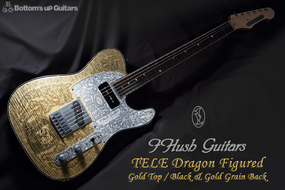 IHush Guitars Tele Dragon figured Gold Black Gold Grain filled 【日本が世界に誇るオールハンドメイドの逸品!】 アイハッシュギターズ