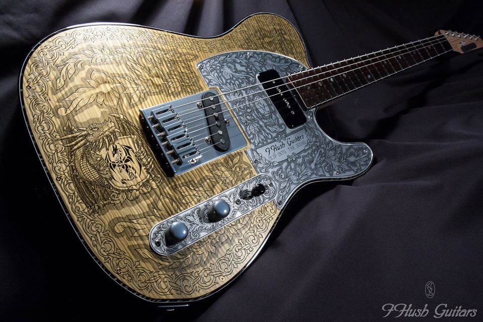 IHush Guitars Tele Dragon figured Gold Black Gold Grain filled 【日本が世界に誇るオールハンドメイドの逸品!】 アイハッシュギターズ
