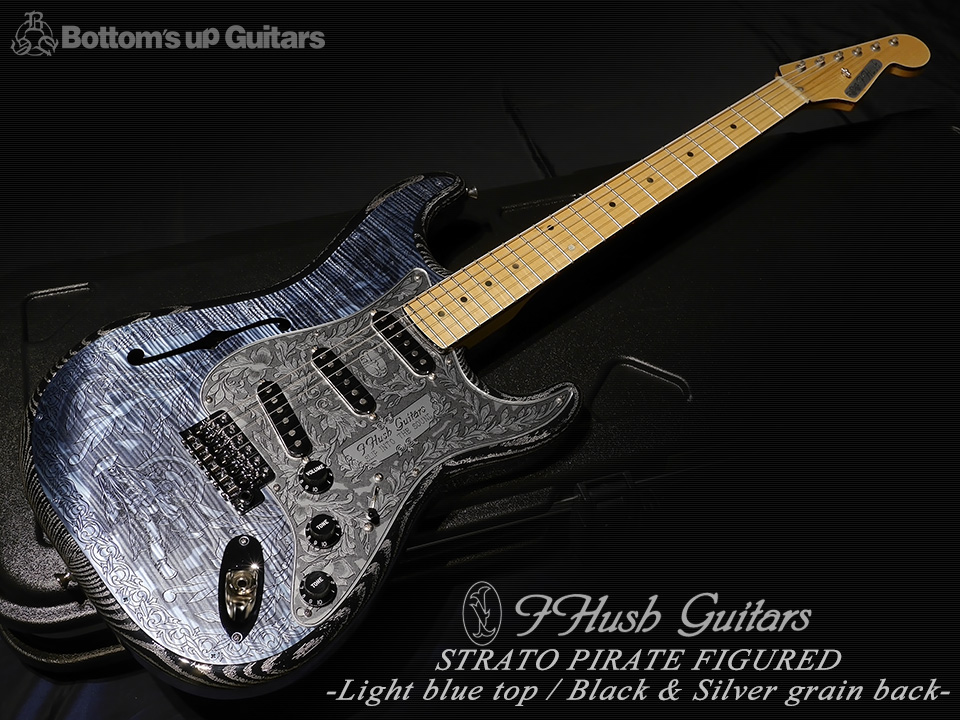 IHush Guitars STRATO PIRATE FIGURED -Light blue top / Black & Silver grain back- アイハッシュギターズ Zemaitis