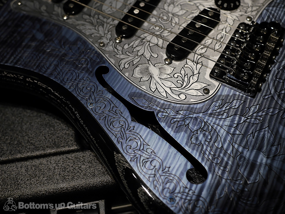 IHush Guitars STRATO PIRATE FIGURED -Light blue top / Black & Silver grain back- アイハッシュギターズ Zemaitis