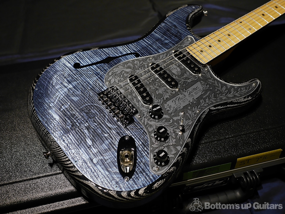 IHush Guitars STRATO PIRATE FIGURED -Light blue top / Black & Silver grain back- アイハッシュギターズ Zemaitis